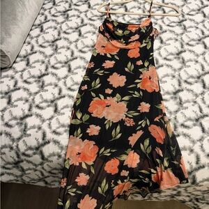 Floral Cowl Neck Slip Dress in Black and Peach
